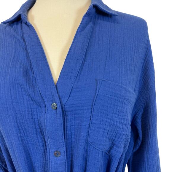 Magaschoni Blue Gauze Organic Cotton Dress/cover up  button down Size Small - Picture 8 of 10